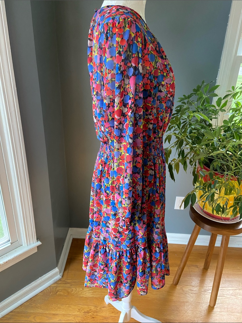J. Crew Floral Multicolor Long-Sleeve Dress Size Medium - Picture 5 of 10
